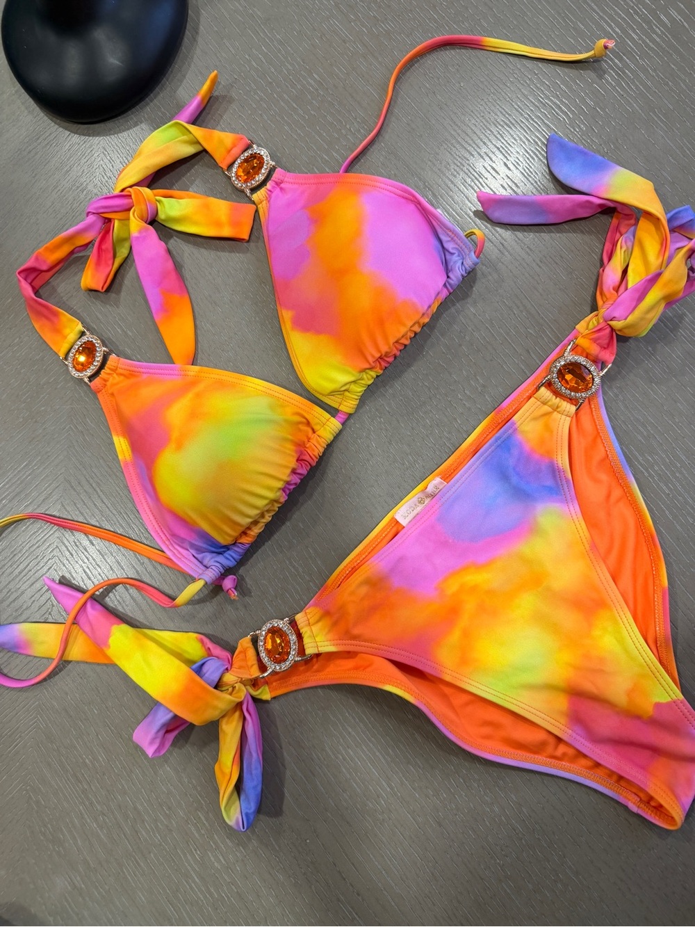 Moda Minx Neon Tropical Tie-Dye Rhinestone Bikini Set | XL Top & M Bottom